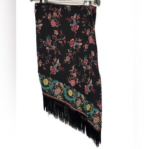 Athena Marie Floral Asymmetrical Skirt with Fringe Vintage